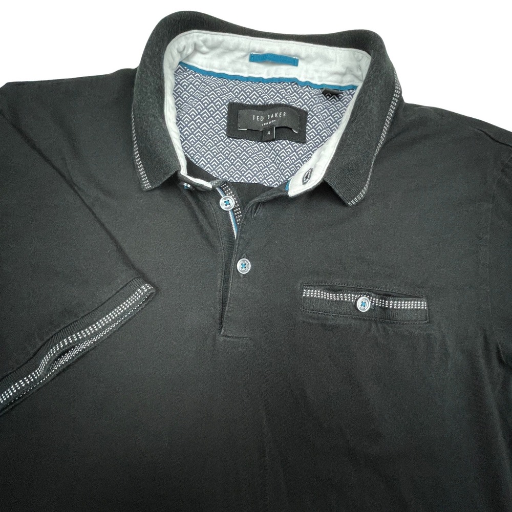 Ted Baker London Derry Tipped Pocket Polo Shirt Black‎ Men's Sz 4 Fits Small/M